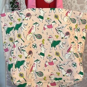 Preppy Sporty Pink Doodle Illustration Tennis Disney Summer Cotton Tote Bag